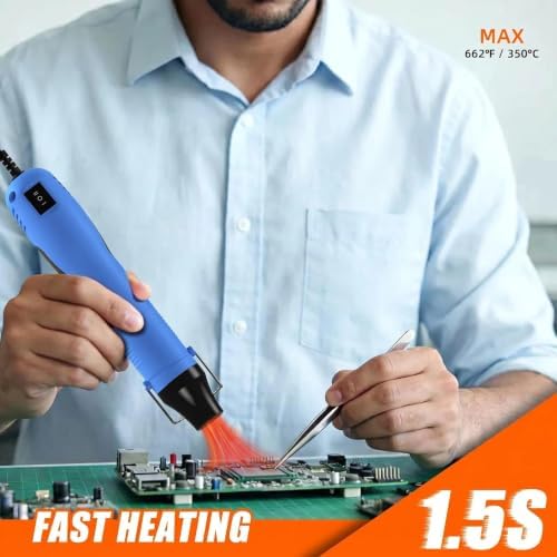Mini Heat Gun, 2-Temp Settings 482℉ & 662℉（250℃&350℃） Fast Heat Hot Air Gun Tool and 5Ft Long Cable Overload Protection for Crafting, Vinyl Wrap and Shrink Tubing