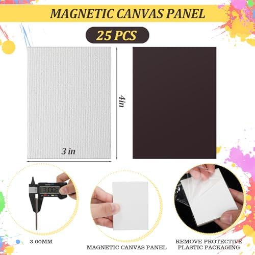 Engrowtic 25 Pcs Mini Magnetic Painting Canvas Panel Mini Canvas Boards for Painting Tile Art for Fridge Locker Art Crafts DIY(Rectangle,3 x 4 in)