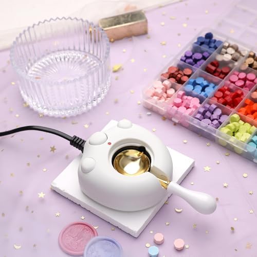 Electric Wax Seal Warmer Kit With Spoon and Tweezers - Great Tool for DIY Seals, Stamp and Melting Sticks, Sealing Beads (White)