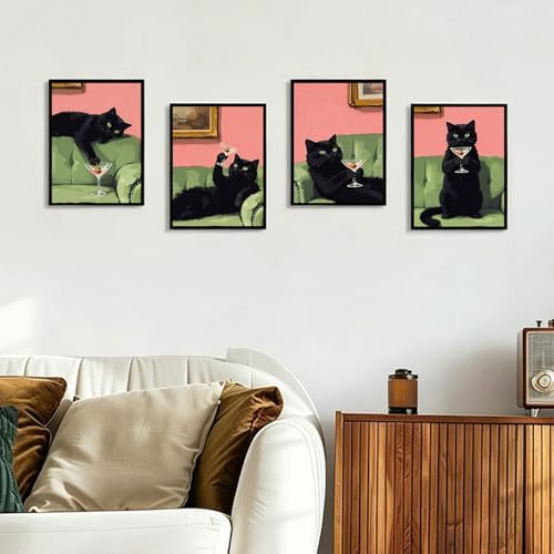 4 Pack Paint by Numbers Kit for Adults with Frame, Black Cat Painting Kit