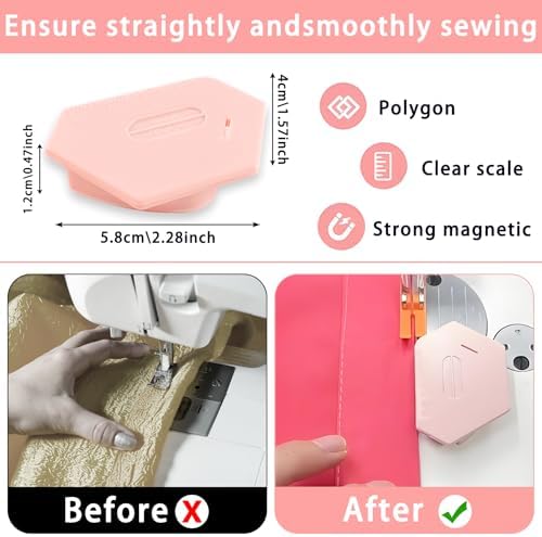 5 Pack Magnetic Seam Guide for Sewing Machine, Magnetic Seam Guide, Upgraded Polygonal Multifunctional Hemmer Gauge with Magnetic Seam Guide with Scale, Sewing Supplies