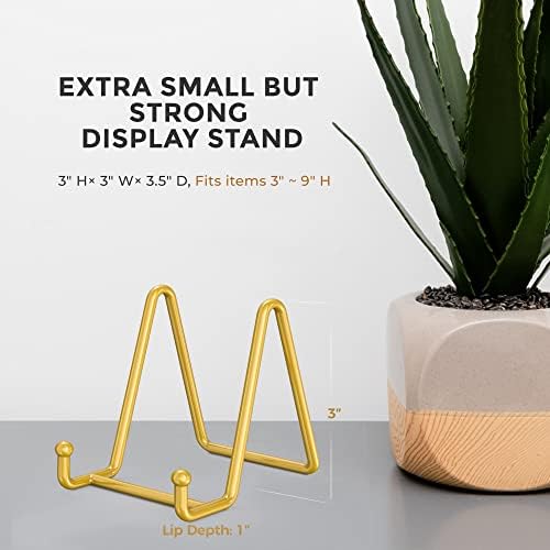TR-LIFE Plate Display Stand - 3 Inch Holder + Metal Frame for Picture, Decorative Plate, Photo Easel, Tabletop Art (Gold 2 Pack)