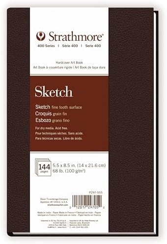Strathmore 400 Series Sketch Paper Art Book, Matte Brown Cover, Natural White, Hardbound, 60 Sheets, 5.5x8.5 inch