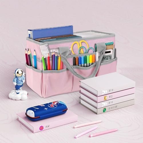 Teacher Handle Tote Bag Organizer ,Tote Bag Organization for Crafts,Art,Paper,Books ,School,Sewing,Travel with Handles,Ofiice Supplies StorageTote Bag Organization for Crafts,Art,Paper,Books (Pink)