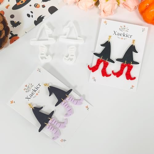 Xaekicr Halloween Witch Hat and Boots Polymer Clay Cutters – 2pcs Clay Earring Cutters for Halloween Jewelry Making – Clay Tools for Polymer Clay Molds