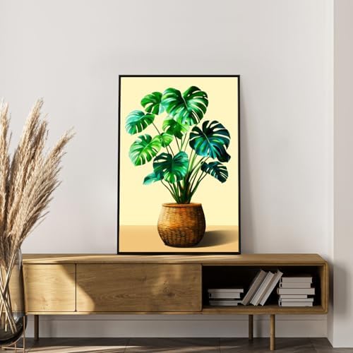 Framed Paint by Numbers Kit for Adults, Tropical Plant Decor 8x12 Inch