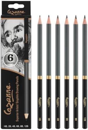 Cezanne Graphite Drawing Pencils Set - Assorted Set of 6 Break-Resistant Graphite Lead, Easy-to-Sharpen Sketch Pencils, Master Artist Quality Graphite Pencils for Technical and Artistic Drawing