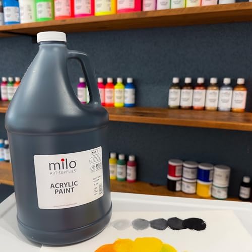 milo Mars Black Acrylic Paint, 128 oz Gallon Bottle, Semi-Gloss | AP Certified Non-Toxic, Made in USA, Essential Bulk Supply, Art Paint for Classroom, Studio, All Artists, Canvas, Wood, Paper