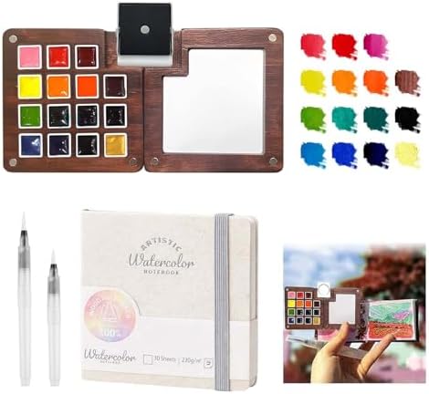 Travel Watercolor Paint Set - Pocket 15-Color Mini Kit with Sketch Pad