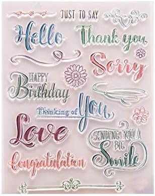 Happy Birthday Colorful Words Clear Stamp Silicone Stamp Cards with Sentiments, Letters Clear Rubber Seal Stamps for Holiday Card Making Decoration and DIY Scrapbooking Album DIY Crafts