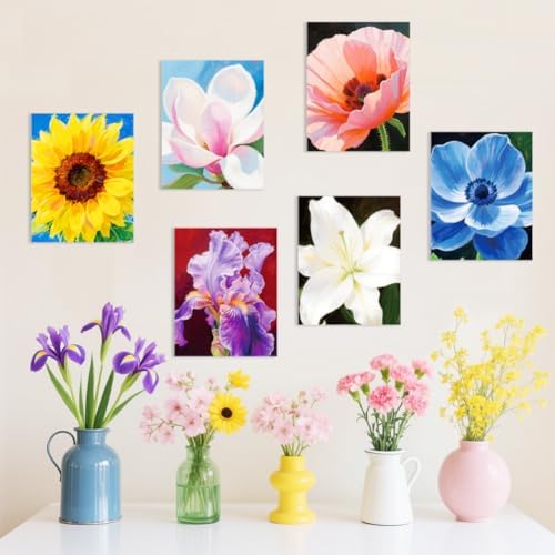 12pcs Pre Drawn Canvas to Paint for Adults, Pre Printed Canvas 8 X 10 Inch, Painting Kits for Adults Home Decor, Ladies Night Party Game, Ready to Paint for Beginners (Flower Close-up)