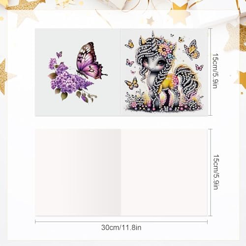 6 Pcs 5D Diamond Painting Greeting Cards Kits with Envelopes, DIY Rhinestone Diamond Art Cards, Unicorn Design with Laser Effect Handmade Festival Greeting Card for Birthday, Celebration and Party