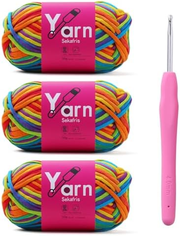 Crochet Yarn 150g/163.5yds Cotton Yarn for Crocheting - Crochet Knitting Yarn for Beginners with Easy-to-See Stitches - Yarn for Crocheting - Parfait Chunky Yarn -Cotton-Nylon Blend (Rainbow)