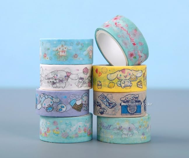 Cinnamoroll Sky Blue Washi Tape Set – 8 Rolls Cute Decorative Paper Masking Tape for Journaling, Scrapbooking, Planner Stickers & DIY Crafts