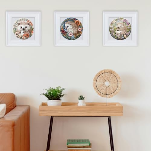 FONNUY Embroidery Kit for Beginners, Cute Hedgehog Stamped Embroidery Patterns Kits for Adults with Hoop, Easy to Follow Sewing Thread Needlework, 8'' Hoop (Adorably Spiky)