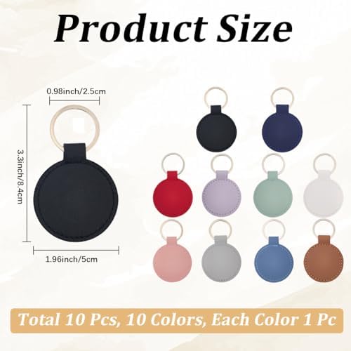 10 Colors Round PU Leather Keychain Blanks Double Side Leather Keychain Kits with Key Rings Sublimation Key Fob Keyring Holder Bulk for DIY Craft Present Making Birthday Gift