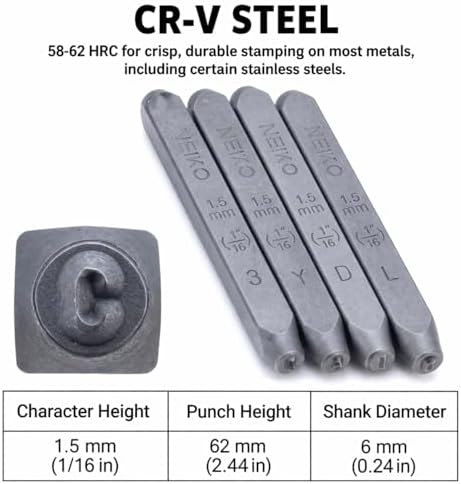 NEIKO 02629A Number and Letter Punch Set with Heat-Treated Steel Punches, Imprinting & Arts and Crafts, 1/16" (1.5MM) Shaft, 36 Pc Stamp Set, Uppercase Letter & Number Punch Set (A-Z / 0-8 / "&")