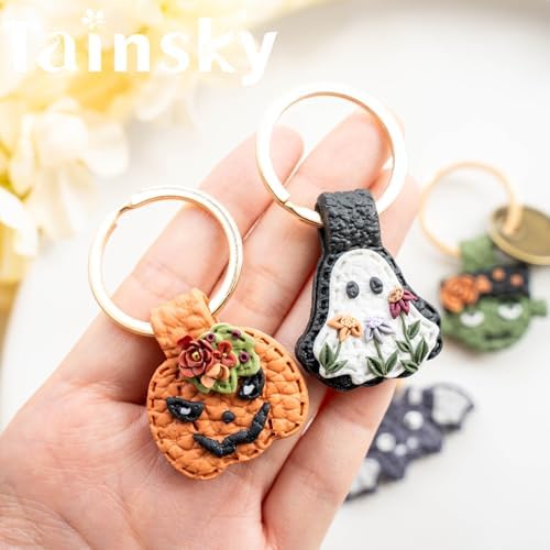 Tainsky Halloween Shapes Keychain Polymer Clay Cutter, 10 Shapes Fall Polymer Clay Keychain Cutters (A)