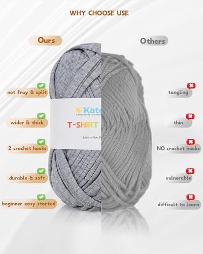 Katech 400g T Shirt Yarn for Crocheting, Elastic Fabric Yarn for Bag-Gray
