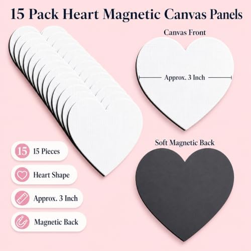 Small Canvases Boards 15 Pack Heart Shape 3 Inch Paintable Fridge Magnets