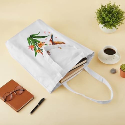 ERKOON Embroidery Canvas Tote Bag for Beginners, Needlepoint Arts Crafts Cross Stitch Kits for Adults Including Stamped Embroidery Bag with Hoops, Needle, Instruction and Color Threads (Hummingbird)