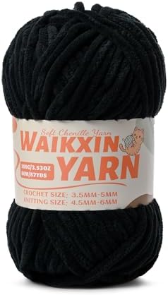 （Black） Super Soft Fuzzy Chenille Chunky Yarn for Crocheting, 100g (87yds) Fluffy Velvet Yarn for Hand Knitting Baby Blankets Weaving Craft
