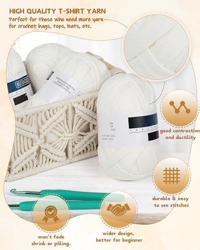 Katech 400g T Shirt Yarn for Crocheting, Crochet Yarn for Knitting-White