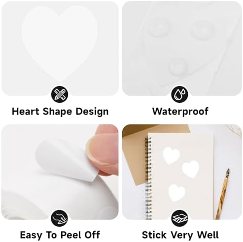 Anwyll Heart Stickers - 500Pcs 1Inch Valentines Day Heart Stickers White Heart Shape Sticker for Reward Classroom Self Adhesive Love Incentive Sticker for Envelope Seal Card Birthday Wedding Favors
