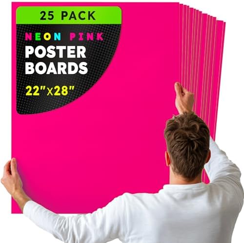 Hygloss Medium Poster Board 22x28 - 25 Neon Pink Single Color Bulk Pack - 10 Pt. Thickness Colored Poster Board Paper for Projects, Signs, Displays - Posterboard Multipack 22" x 28"