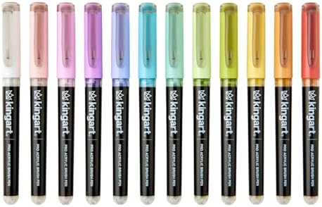 KINGART Acrylic Paint Markers Brush Tip, 12 Pastel Colors. Water-based, no-bleed, waterproof pens with automatic ink control for rock, egg, wood, fabric, glass & DIY crafts