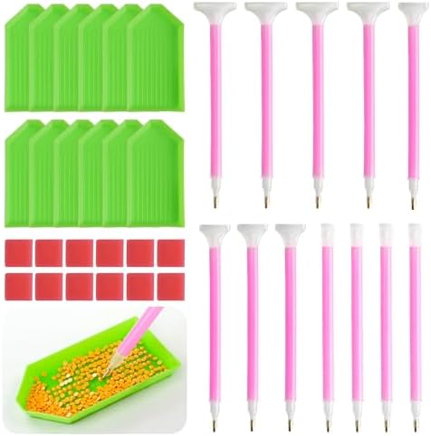 YimeBand 36PCS Diamond Painting Tools Includes 12 Drill Pens(3 Types Diamonds Sticky Pen), 12 Trays and 12 Wax Pads Diamonds Painting Kits for Kids Adults DIY Paintings Crafts