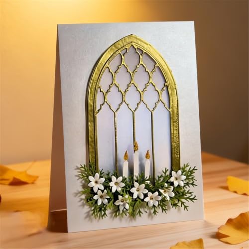 Scrapbooking Die-Cuts, Layer Frame Net Set Metal Cutting Dies for Card Making, Paper Craft Template, Background Embossing Stencils, DIY Album Décor (Arched Window Grille-12x9.2cm)