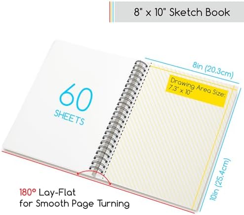 MEEDEN 8"x10" Sketchbook Paper Pad: 122lb/180gsm, 60 Sheets Heavy Weight