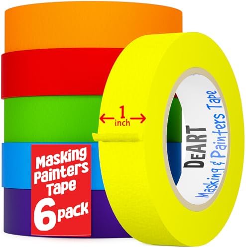 DEART Colored Masking Tape Painters Tape Writable 12, 8 or 6 Pack - 1 inch or 0.6 Inches for Arts & Crafts, Art Supplies, Whiteboard Tape Dry Erase Board Tape Craft Supplies (6, Large (20 Yd))