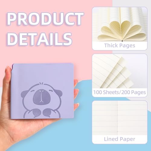 3 Pack Mini Capybara Lined Notebooks Cartoon Animal Pocket Square Journals