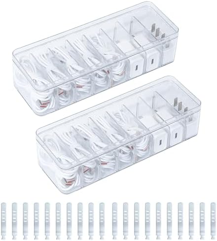 2 Pack Cable Organizer Box with Lid, Clear, Plastic