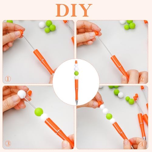 30Pcs Orange Beadable Pens Beaded Ballpoint Pens Bulk for DIY Writing