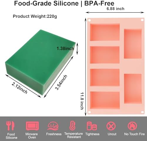 Nalchios Silicone Soap Molds, 6 Cavities Rectangle Silicone Molds for Craft Soap, Loaf Bread, Ice Cube, BPA-Free, Heat Resistant, Easy Release o& Clean, Reusable Baking Pan for Home Kitchen Bakery