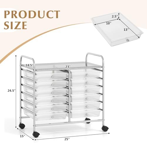 COSTWAY 12-Drawer Rolling Storage Cart, Utility Storage Organizer Cart