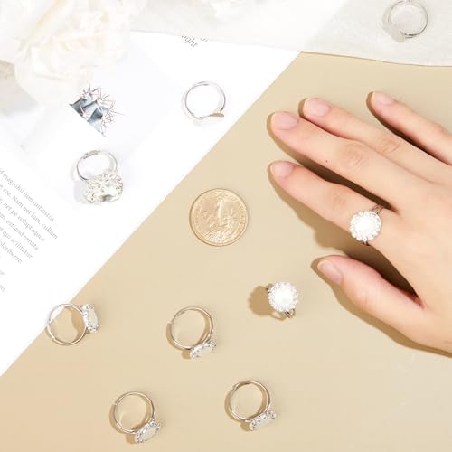 Herdear 40pcs Adjustable Blank Rings 12mm Base, Silver