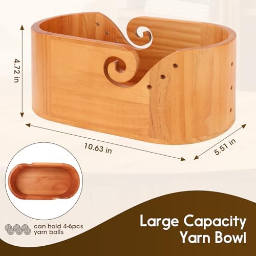 Large Wood Yarn Bowl with Lid Crochet Yarn Holder Knitting Organizer Basket