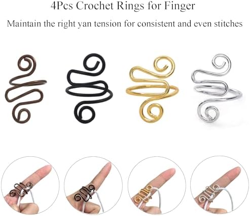4Pcs Crochet Rings for Finger, Crochet Tension Ring for Crocheting Open Adjustable Yarn Guide Crochet Tension Ring Crochet Accessories Knitting Ring for Finger (Multicolor-B), SATONBEYI