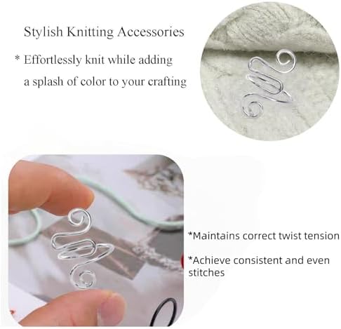2Pcs Crochet Rings for Finger, Adjustable Open Yarn Guide Crochet Tension Ring for Crocheting Knitting Accessories Supplies Metal Yarn Tension Loop Ring for Finger (Silver)