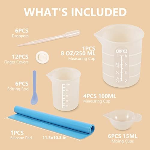 KISREL Silicone Measuring Cups for Resin, Resin Supplies with 250&100ml Silicone Cups, Resin Mixing Cups, Stir Sticks, Epoxy Mixing Cup, Molds
