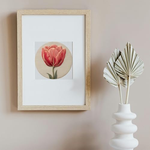 FONNUY Embroidery Kit for Beginners, Tulips Flowers Pre-Stamped Pattern Kits for Adults with Hoop, Easy to Follow Color Thread Needlework, 8'' Hoop (Red)