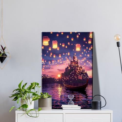 JOOZ Paint by Numbers Kit for Adults with Frame, Castle Paint by Number with Easel, DIY Sunset Boat Easy Paint by Numbers Landscape for Home Wall Decor 8 x 12 Inch