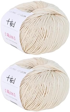 Fine Weight Knitted and Crocheted Cotton Yarn, 100% Long Staple Cotton Yarn, Baby Sports, 2 Packages of 100g/3.52oz (Per Skein 50g/162yards) - Apricot White