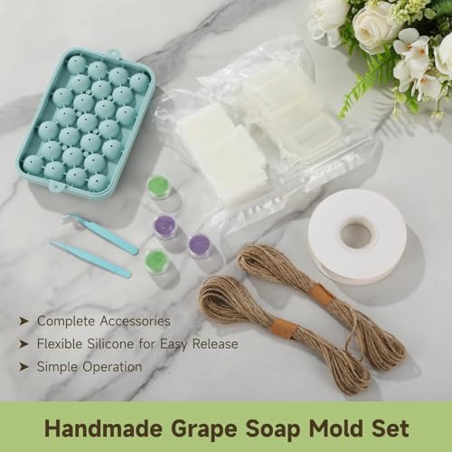 DIY Grape Soap Making Kit, Handmade Craft Grape Soap Mold Set for Beginners, Includes Soap Bases, Jute Ropes, Mica Powder, Tweezers, and Ribbon for Decor & Present