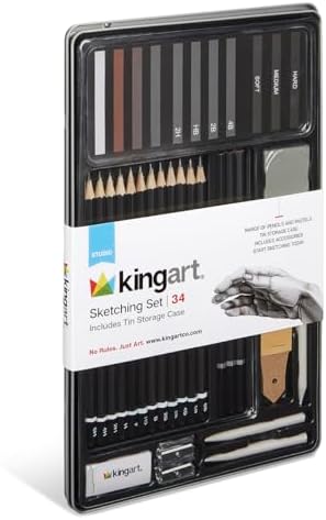 KINGART® Studio Sketching Set, 34 Piece Sketching Tools and Detailing Accessories, Art Supplies for Professional, Student, and Hobbyist Drawing