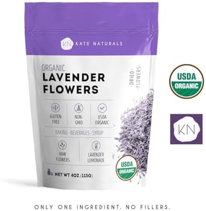 Kate Naturals Dried Lavender Flowers for Tea, Syrup, Lemonade, Soap Making. Edible Culinary Grade Buds (4oz, Organic, Food Grade) (Pack of 2)